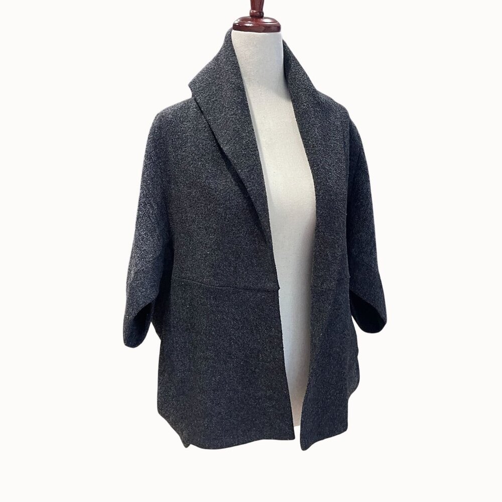 Vtg Saks Fifth Avenue Gray Origami Cocoon Open Front Fleece Wrap Jacket XS - Picture 6 of 16
